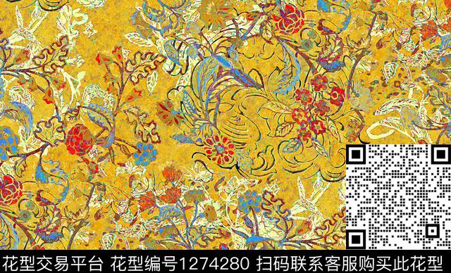 花卉手绘丙烯画数码印花华亿平台下载（图片编号: 1274280） - 瓦栏（Walan）