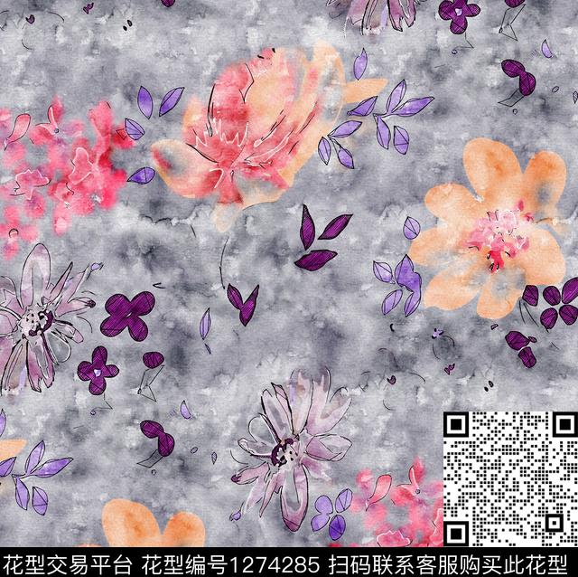 水彩花卉手绘数码印花华亿平台下载（图片编号: 1274285） - 瓦栏（Walan）
