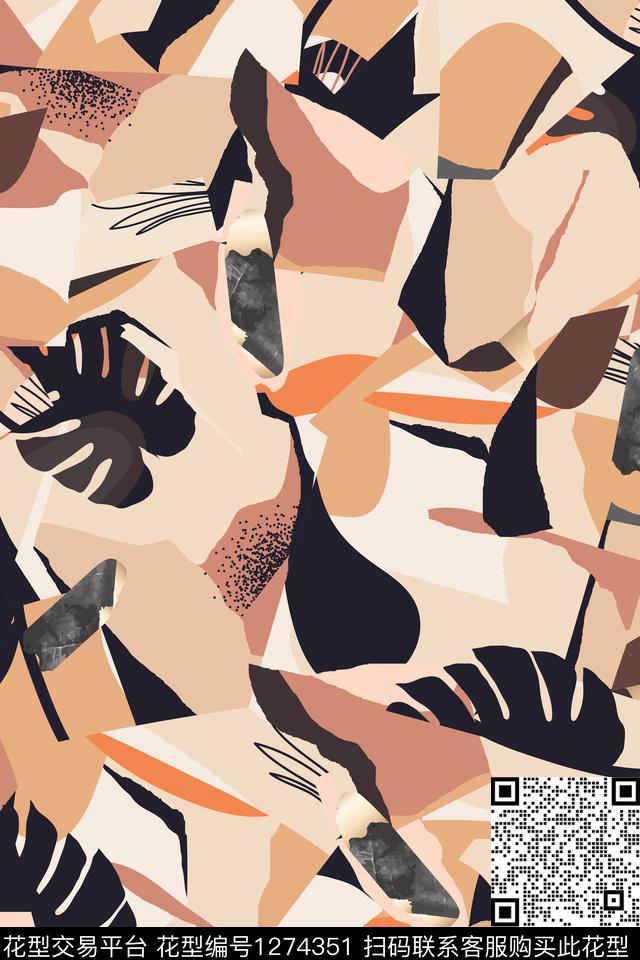 几何绿植树叶大牌风数码印花华亿平台下载（图片编号: 1274351） - 瓦栏（Walan）