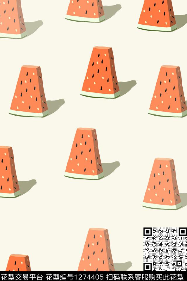 水果西瓜连续传统印花华亿平台下载（图片编号: 1274405） - 瓦栏（Walan）