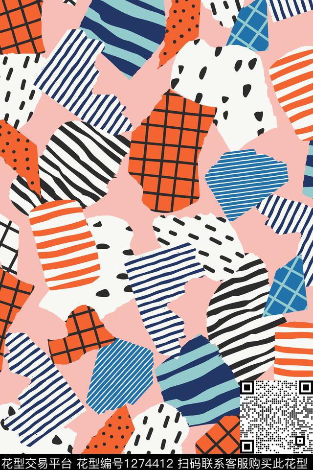 几何格子大牌风传统印花华亿平台下载（图片编号: 1274412） - 瓦栏（Walan）