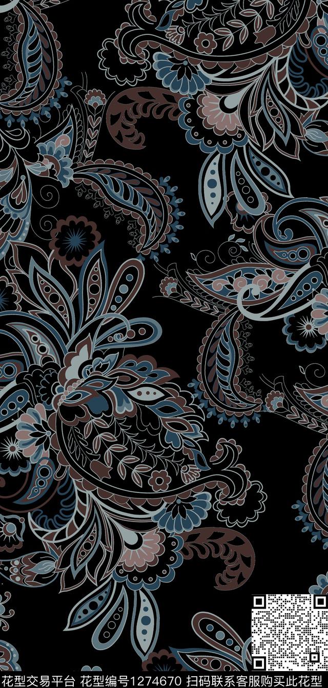 复古佩斯利花卉传统印花华亿平台下载（图片编号: 1274670） - 瓦栏（Walan）