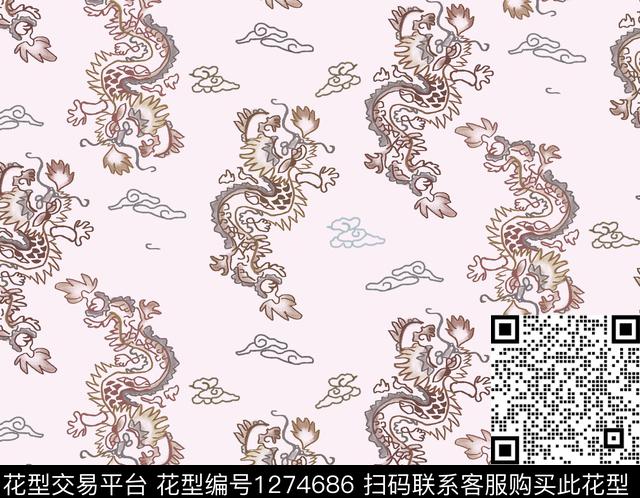 传统纹样龙国风数码印花华亿平台下载（图片编号: 1274686） - 瓦栏（Walan）