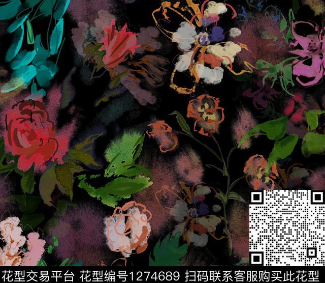 花卉植物手绘大花数码印花华亿平台下载（图片编号: 1274689） - 瓦栏（Walan）