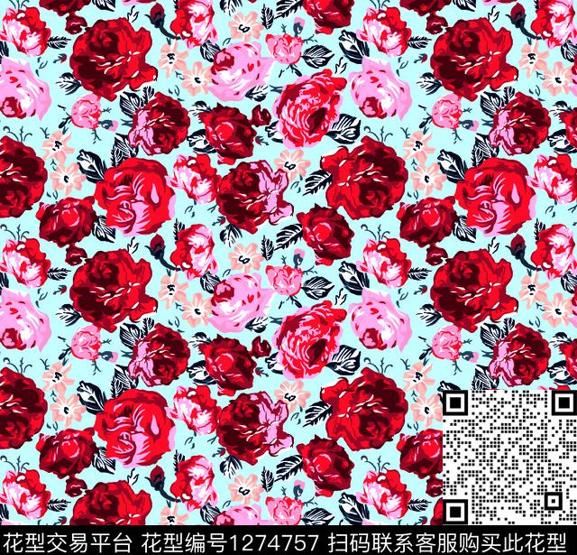 红花泳装手绘花卉传统印花华亿平台下载（图片编号: 1274757） - 瓦栏（Walan）