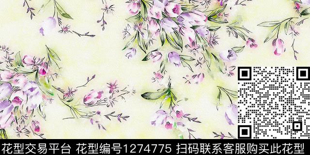 水彩花卉手绘数码印花华亿平台下载（图片编号: 1274775） - 瓦栏（Walan）