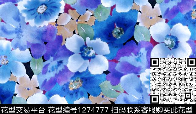 水彩花卉手绘数码印花华亿平台下载（图片编号: 1274777） - 瓦栏（Walan）