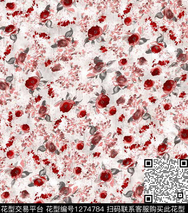花卉手绘日系水墨数码印花华亿平台下载（图片编号: 1274784） - 瓦栏（Walan）