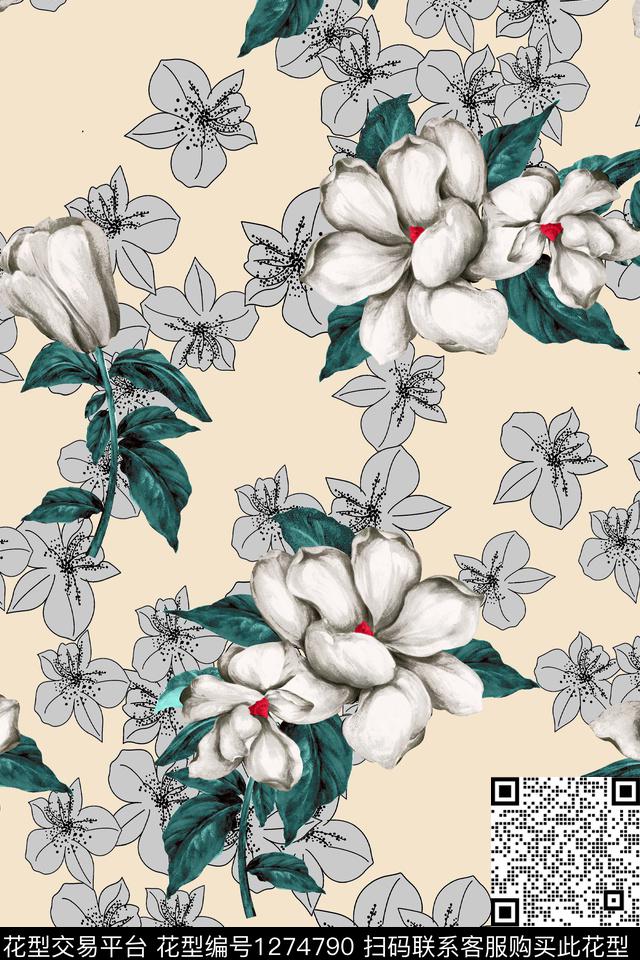 花卉大牌风小碎花数码印花华亿平台下载（图片编号: 1274790） - 瓦栏（Walan）