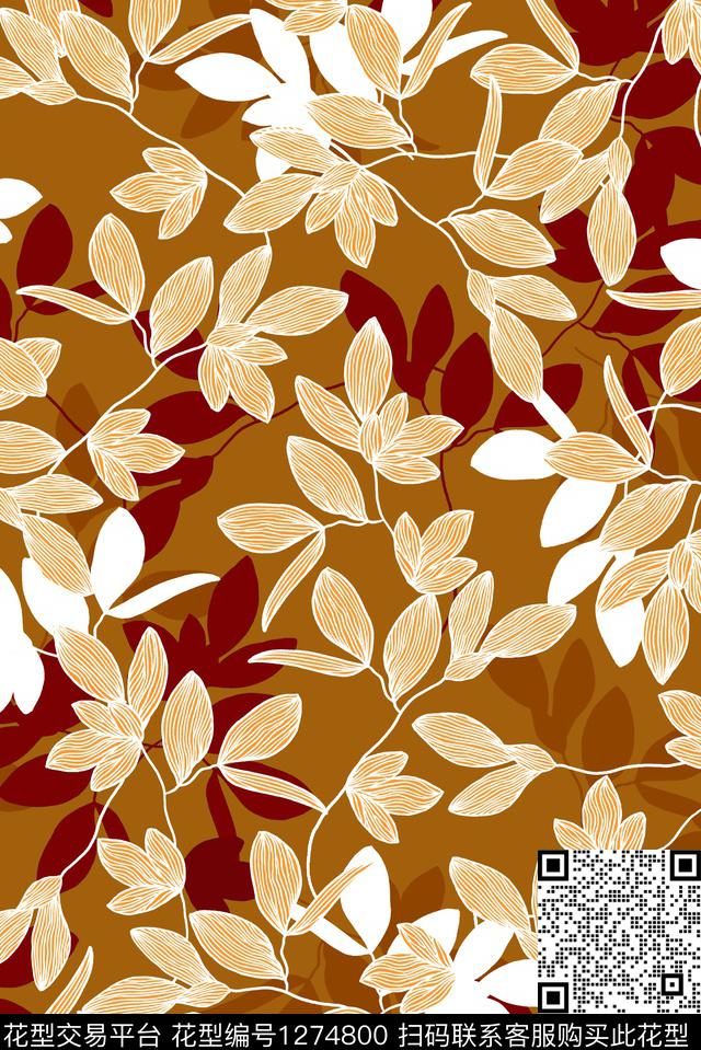 大牌风小碎花绿植树叶传统印花华亿平台下载（图片编号: 1274800） - 瓦栏（Walan）