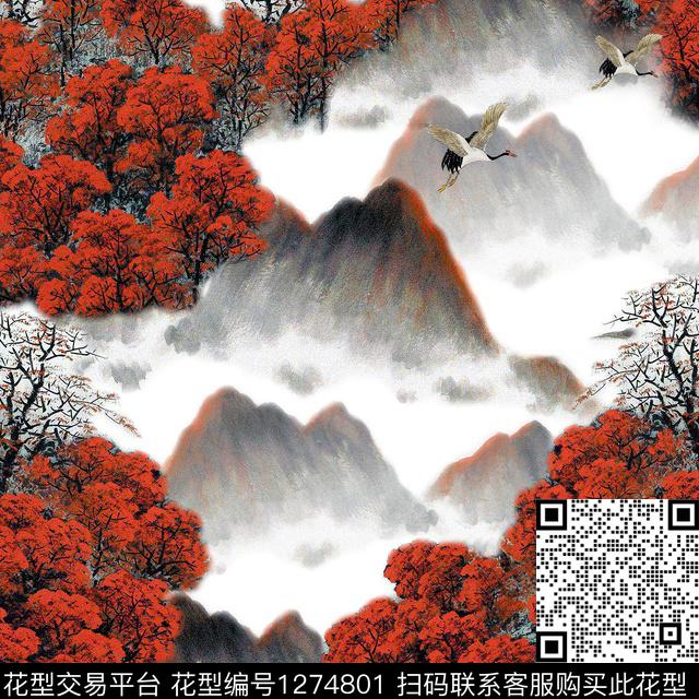 传统华亿平台小方巾水墨风数码印花华亿平台下载（图片编号: 1274801） - 瓦栏（Walan）