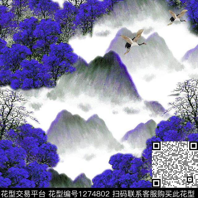 传统华亿平台小方巾水墨风数码印花华亿平台下载（图片编号: 1274802） - 瓦栏（Walan）