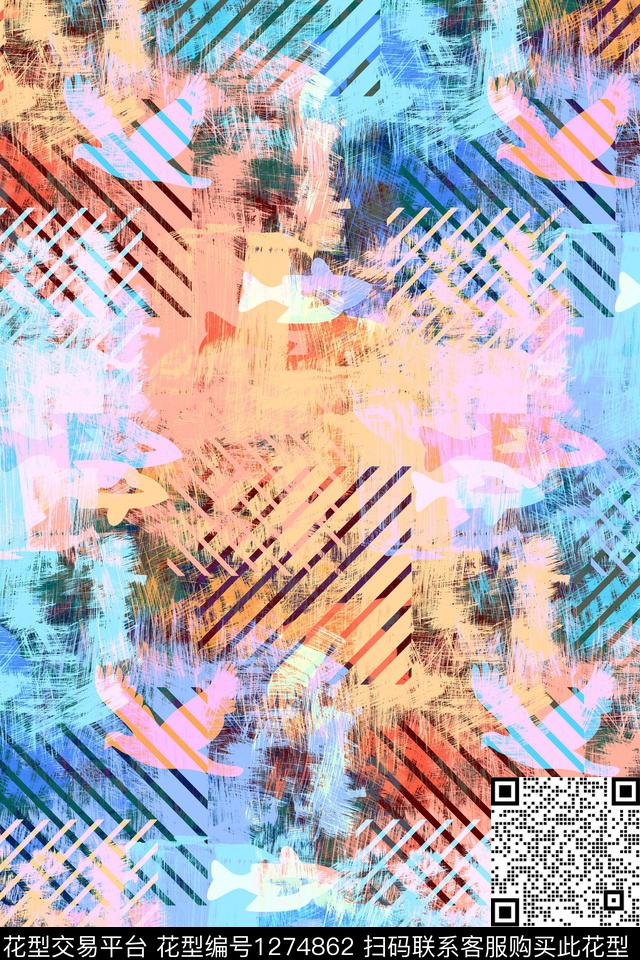 笔触纹理肌理数码印花华亿平台下载（图片编号: 1274862） - 瓦栏（Walan）