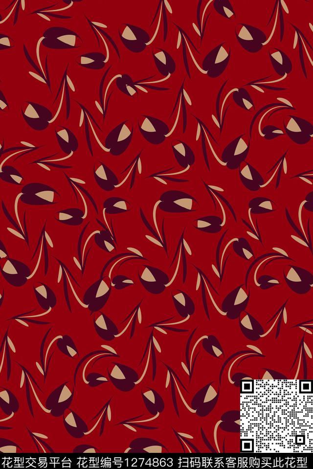 抽象花卉连衣裙大牌风传统印花华亿平台下载（图片编号: 1274863） - 瓦栏（Walan）