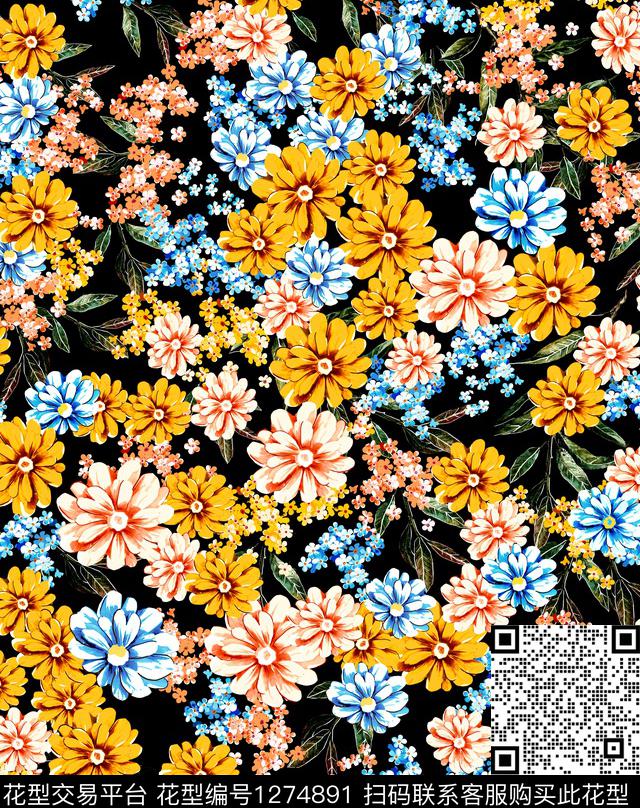 花卉绿植树叶底纹数码印花华亿平台下载（图片编号: 1274891） - 瓦栏（Walan）