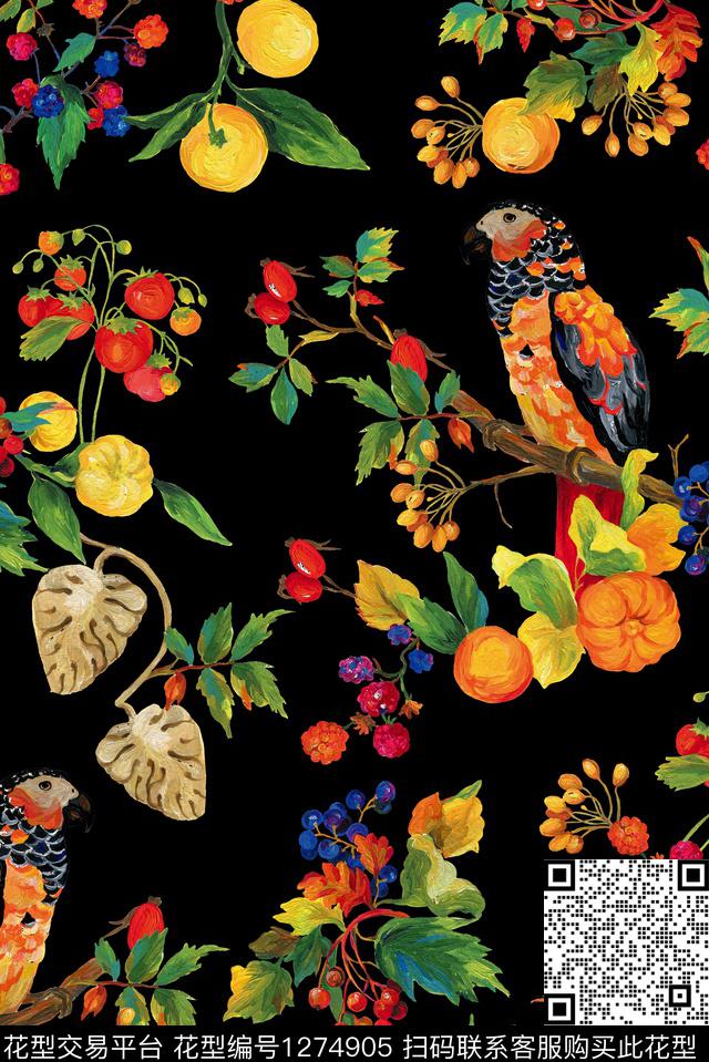鸟花卉大牌风数码印花华亿平台下载（图片编号: 1274905） - 瓦栏（Walan）