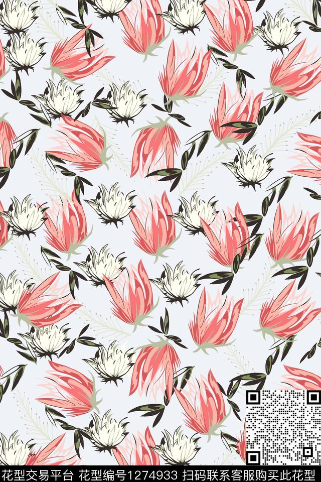简约花卉休闲数码印花华亿平台下载（图片编号: 1274933） - 瓦栏（Walan）