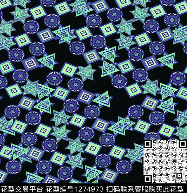 几何格子混合拼接数码印花华亿平台下载（图片编号: 1274973） - 瓦栏（Walan）