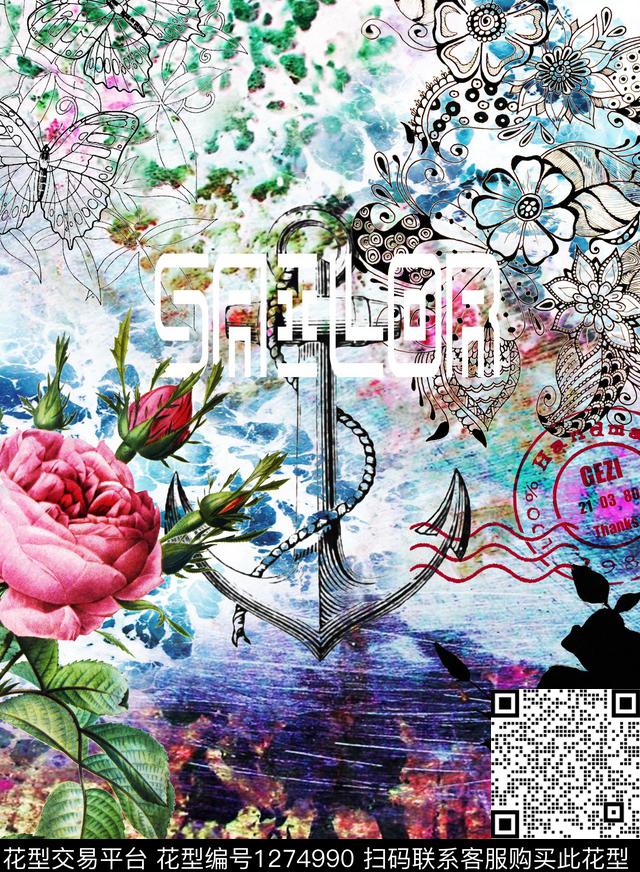 定位花玫瑰花花卉数码印花华亿平台下载（图片编号: 1274990） - 瓦栏（Walan）