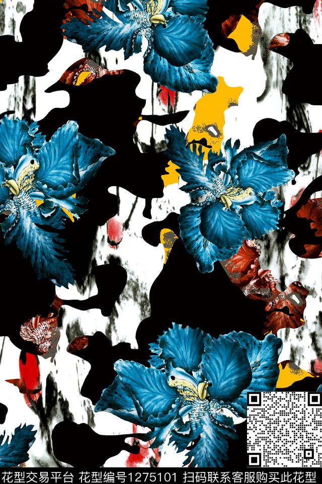 女装泳装手绘花卉数码印花华亿平台下载（图片编号: 1275101） - 瓦栏（Walan）