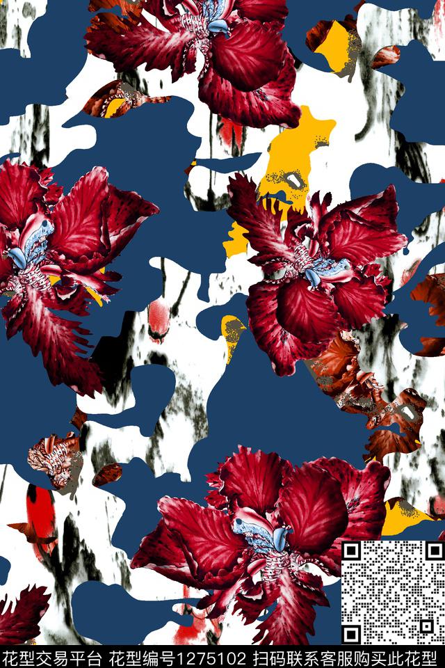 女装泳装手绘花卉数码印花华亿平台下载（图片编号: 1275102） - 瓦栏（Walan）