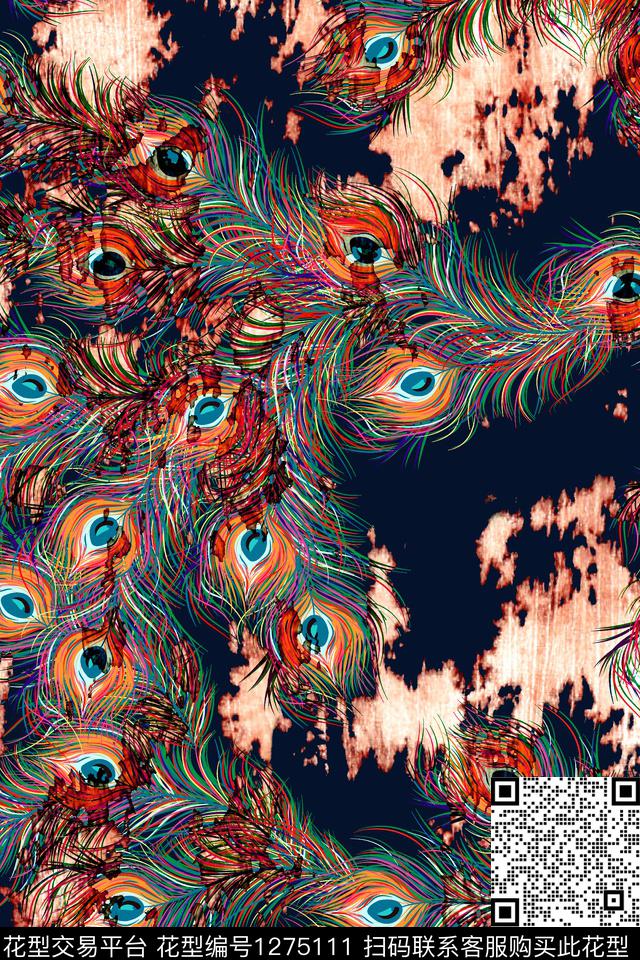 女装扎染华亿平台孔雀数码印花华亿平台下载（图片编号: 1275111） - 瓦栏（Walan）