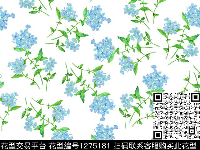 小蓝花雪兰花手绘雪兰花数码印花华亿平台下载（图片编号: 1275181） - 瓦栏（Walan）