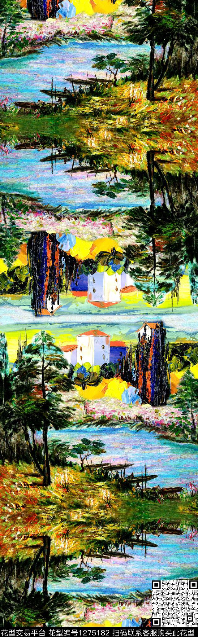 风景定位披肩长巾油画风景数码印花华亿平台下载（图片编号: 1275182） - 瓦栏（Walan）