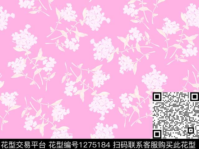 小蓝花雪兰花手绘雪兰花数码印花华亿平台下载（图片编号: 1275184） - 瓦栏（Walan）