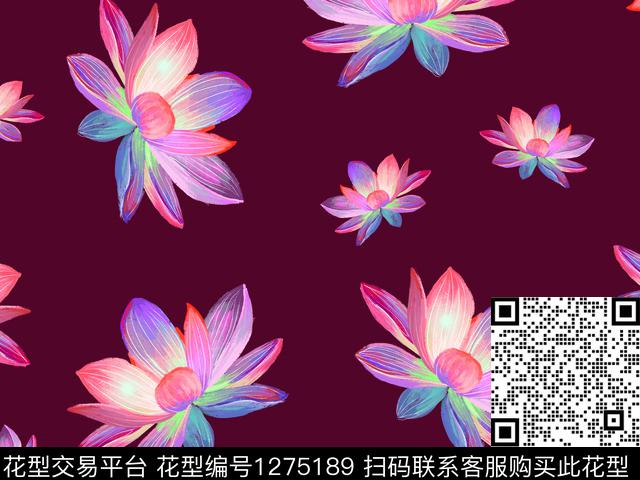 手绘荷花雅致花卉复古风数码印花华亿平台下载（图片编号: 1275189） - 瓦栏（Walan）