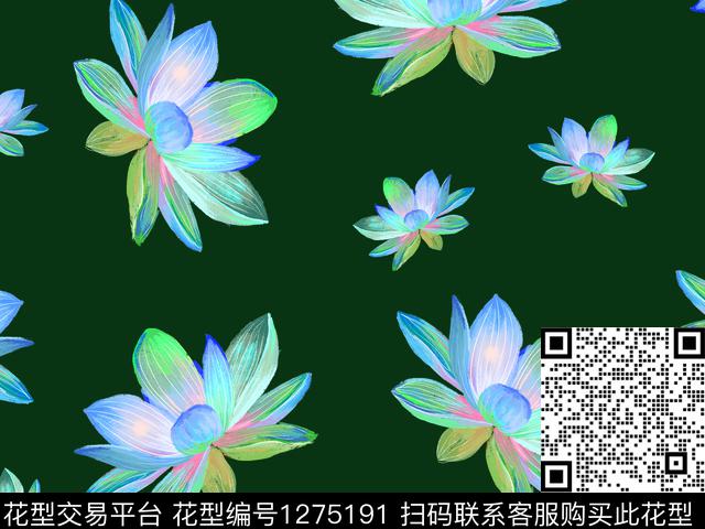 手绘荷花雅致花卉复古风数码印花华亿平台下载（图片编号: 1275191） - 瓦栏（Walan）