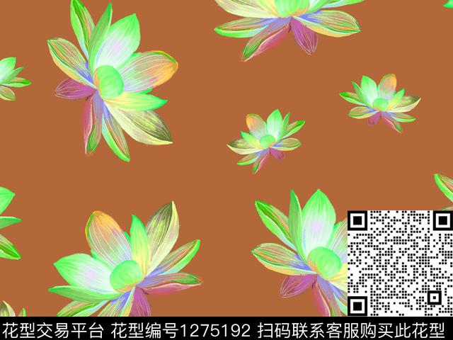 手绘荷花雅致花卉复古风数码印花华亿平台下载（图片编号: 1275192） - 瓦栏（Walan）