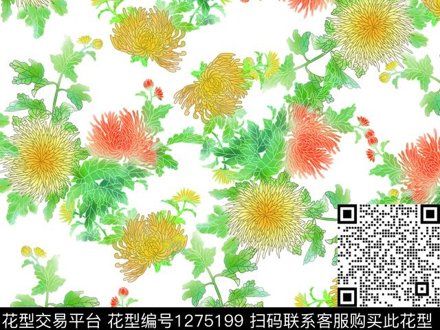 菊花复古感女装花卉数码印花华亿平台下载（图片编号: 1275199） - 瓦栏（Walan）
