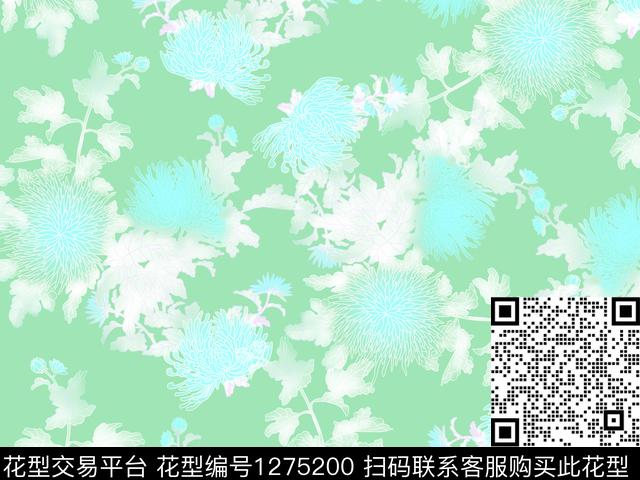 菊花复古感女装花卉数码印花华亿平台下载（图片编号: 1275200） - 瓦栏（Walan）