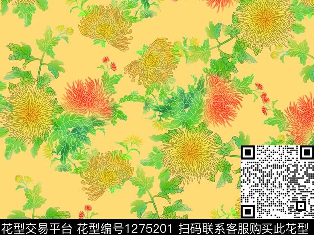 菊花复古感女装花卉数码印花华亿平台下载（图片编号: 1275201） - 瓦栏（Walan）