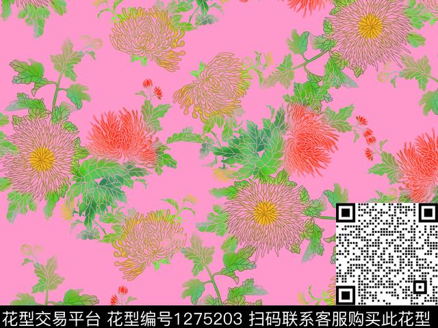 菊花复古感女装花卉数码印花华亿平台下载（图片编号: 1275203） - 瓦栏（Walan）