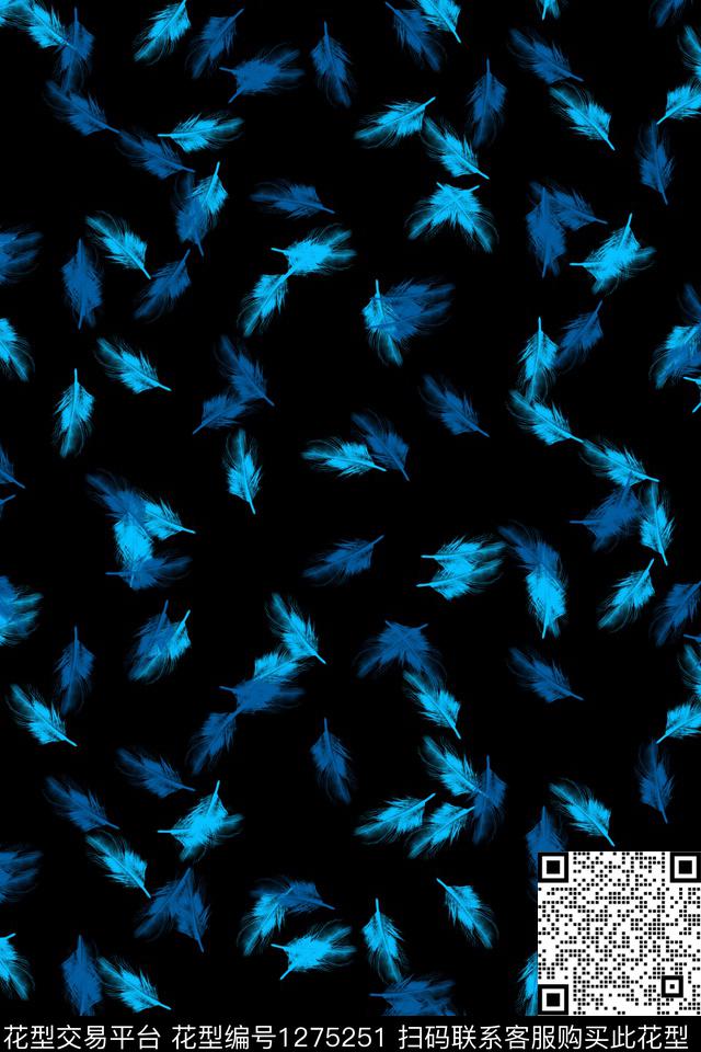 蓝色羽毛运动服传统印花华亿平台下载（图片编号: 1275251） - 瓦栏（Walan）