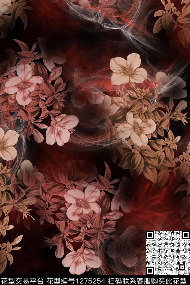 连衣裙花卉大牌风数码印花华亿平台下载（图片编号: 1275254） - 瓦栏（Walan）