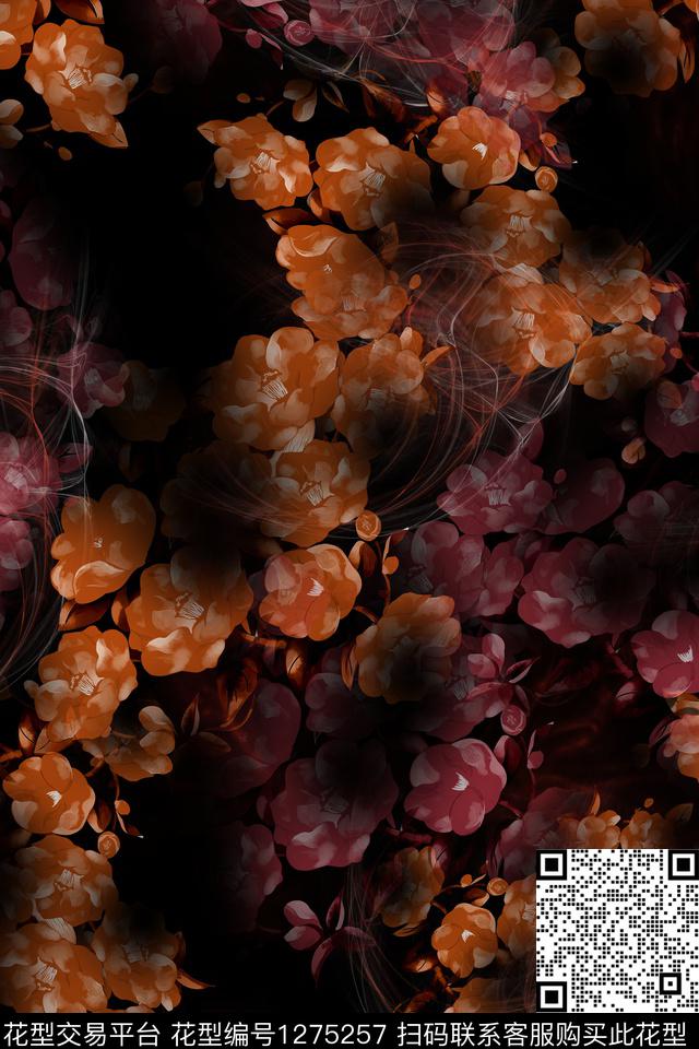 连衣裙花卉大牌风数码印花华亿平台下载（图片编号: 1275257） - 瓦栏（Walan）