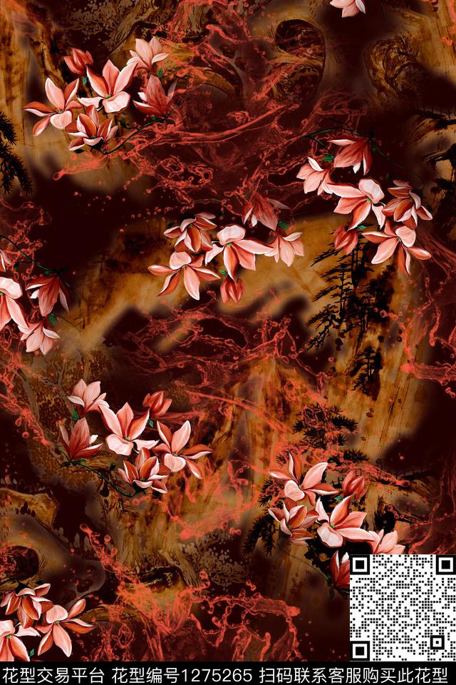 女装连衣裙花卉数码印花华亿平台下载（图片编号: 1275265） - 瓦栏（Walan）