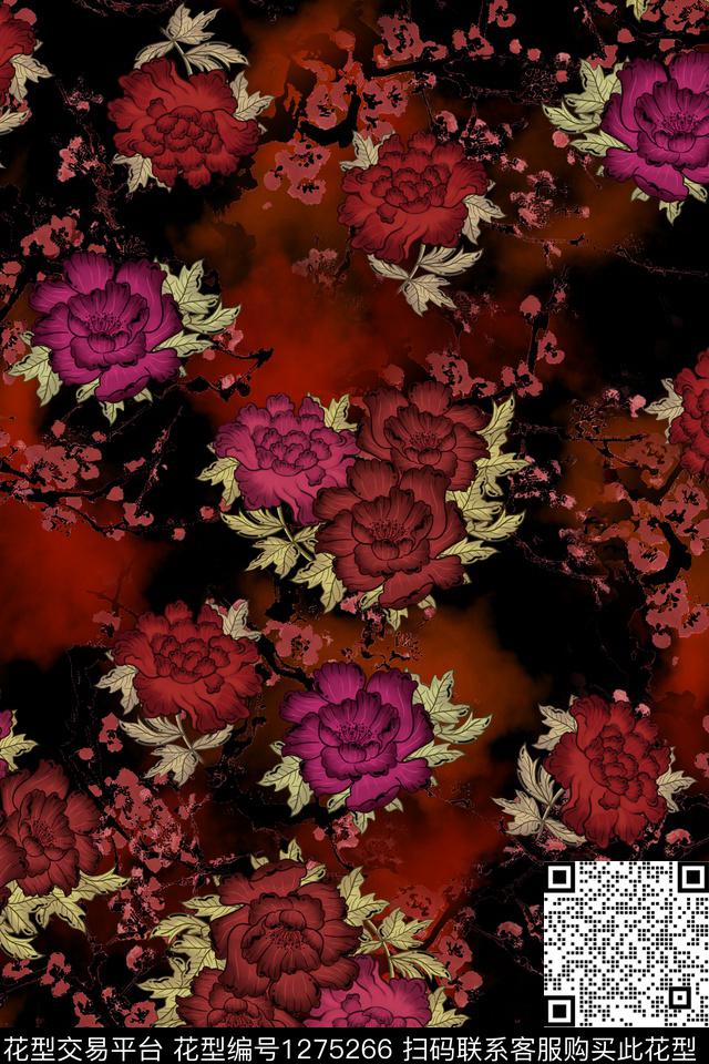 女装连衣裙花卉数码印花华亿平台下载（图片编号: 1275266） - 瓦栏（Walan）