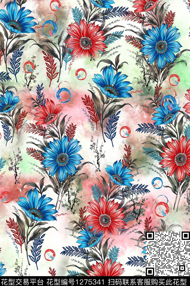 复古连衣裙数码印花华亿平台下载（图片编号: 1275341） - 瓦栏（Walan）