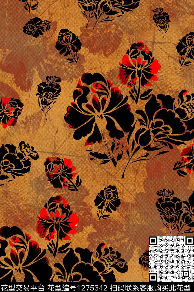 复古连衣裙旗袍数码印花华亿平台下载（图片编号: 1275342） - 瓦栏（Walan）