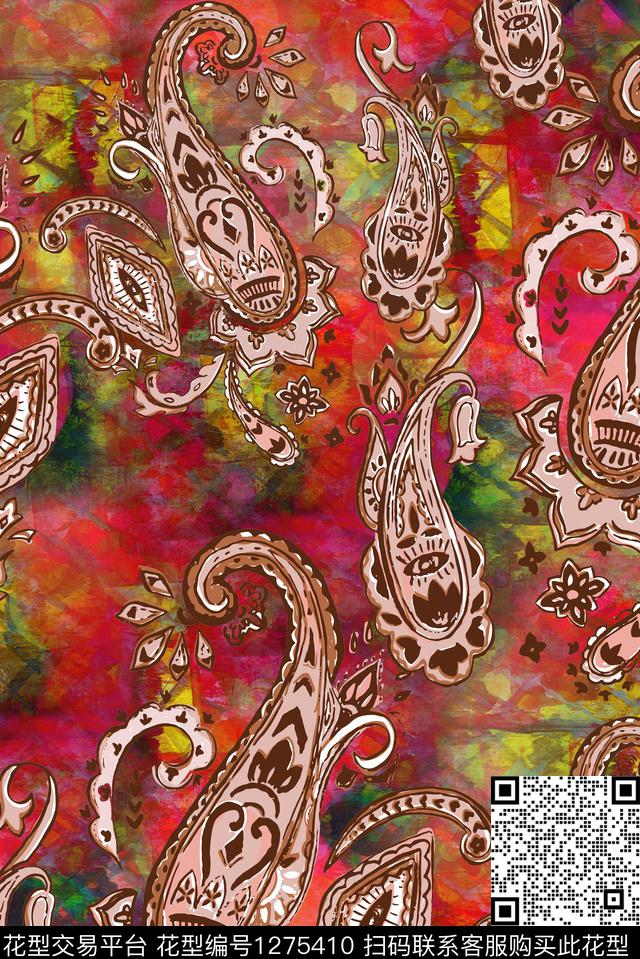 复古连衣裙佩斯利数码印花华亿平台下载（图片编号: 1275410） - 瓦栏（Walan）