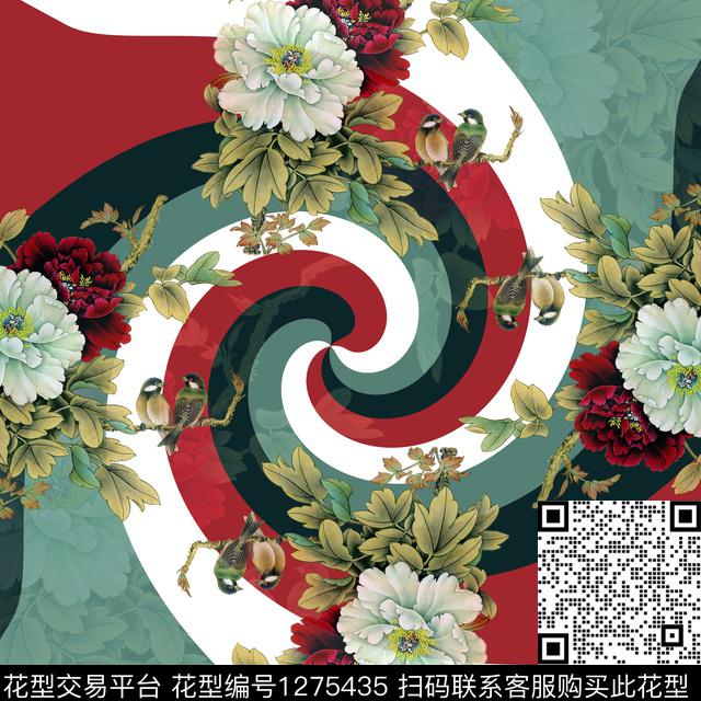 小方巾牡丹传统华亿平台数码印花华亿平台下载（图片编号: 1275435） - 瓦栏（Walan）