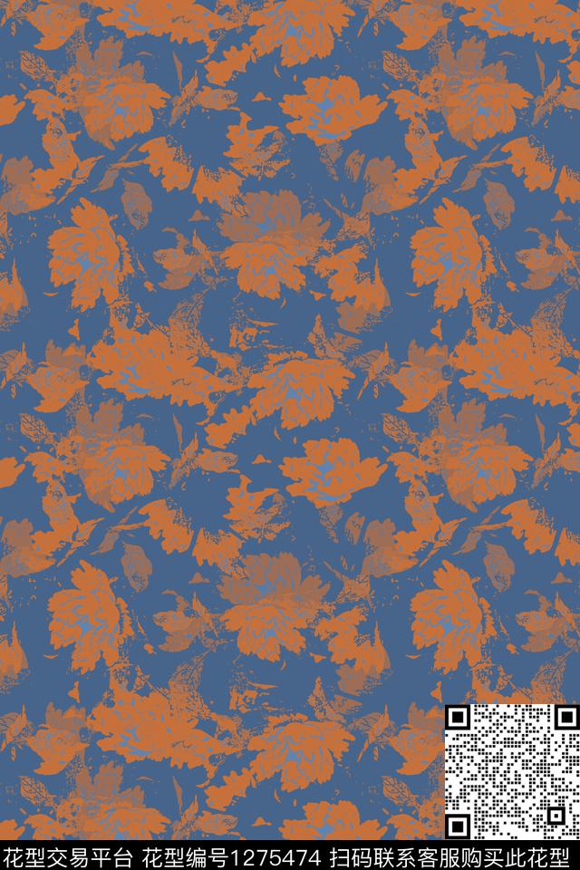 抽象花卉民族风图案蜡印数码印花华亿平台下载（图片编号: 1275474） - 瓦栏（Walan）