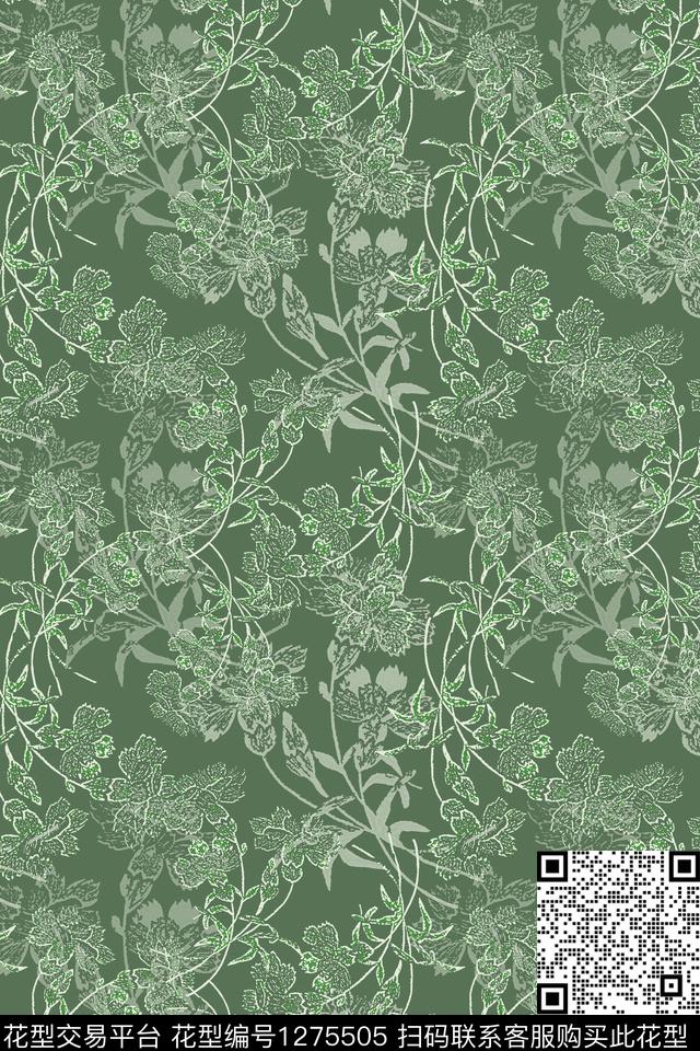 蜡印手绘线条笔触植物数码印花华亿平台下载（图片编号: 1275505） - 瓦栏（Walan）