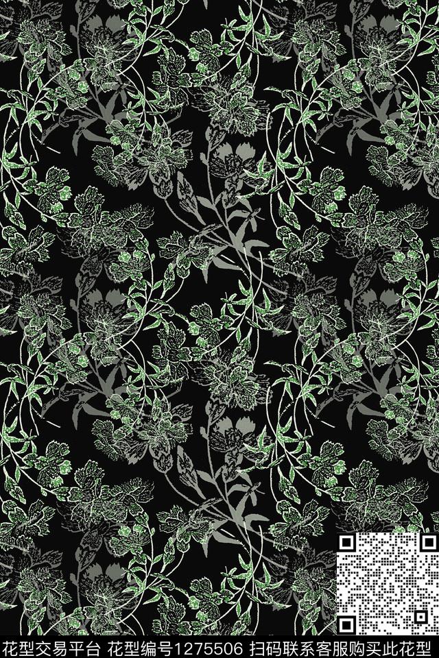 蜡印手绘线条笔触植物数码印花华亿平台下载（图片编号: 1275506） - 瓦栏（Walan）