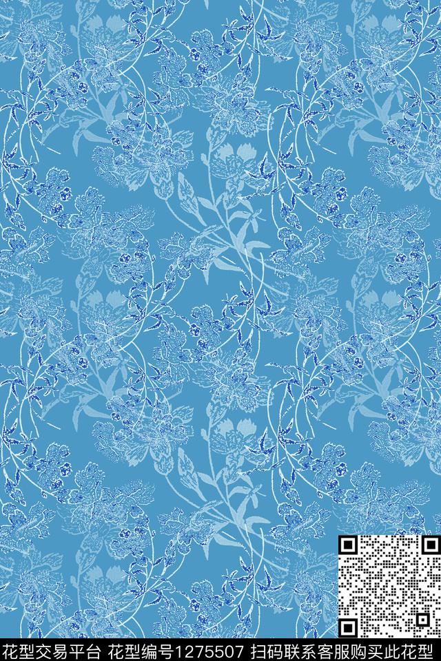 蜡印手绘线条笔触植物数码印花华亿平台下载（图片编号: 1275507） - 瓦栏（Walan）
