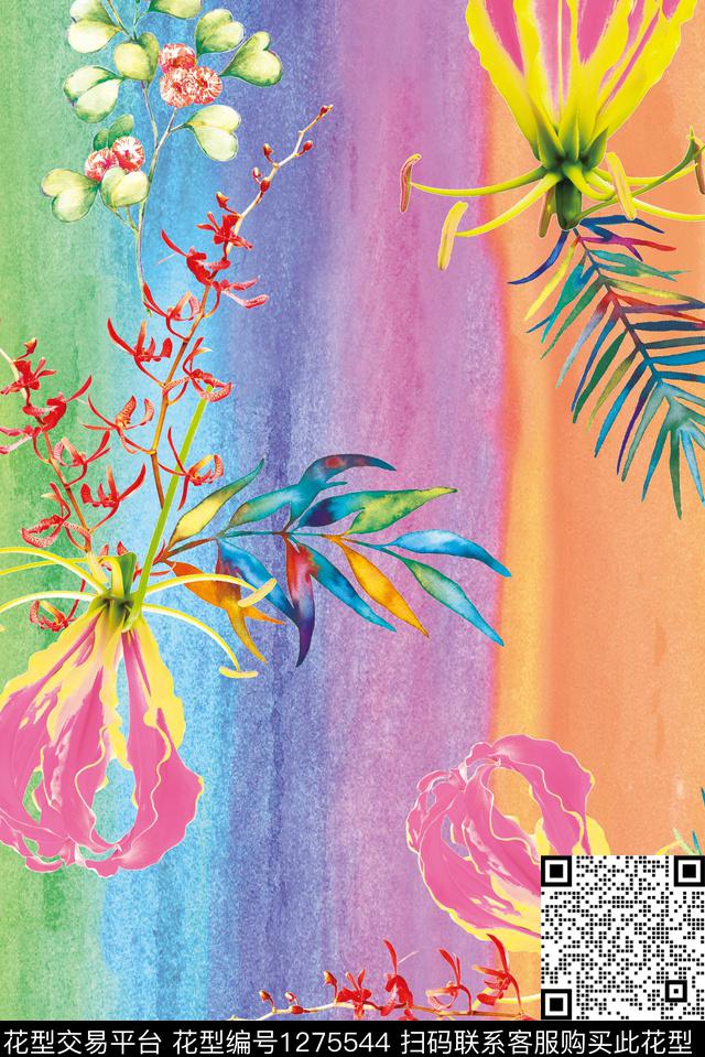 手绘花卉水彩花卉底纹数码印花华亿平台下载（图片编号: 1275544） - 瓦栏（Walan）